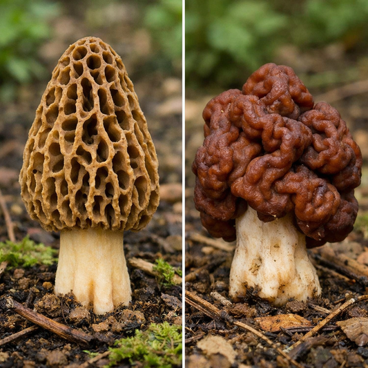 true morel golden honeycomb vs false morel red and brainy